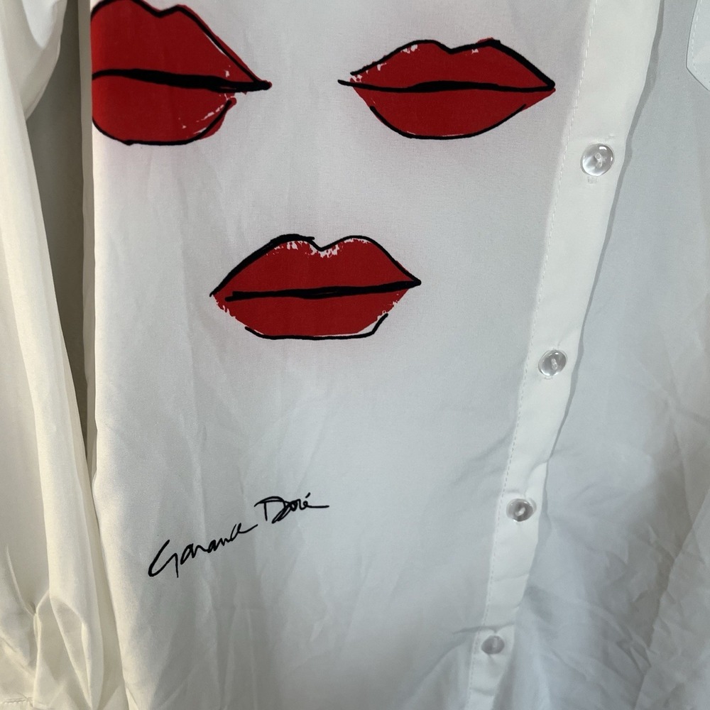 HTF Garance Dore X Zara 100% Cotton Blouse Kiss Lips Parisian Chic Sz Med Rare - Picture 11 of 14